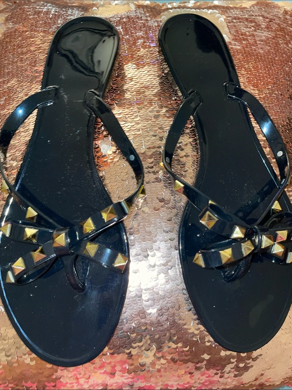 Black Studded Bow Flip Flop